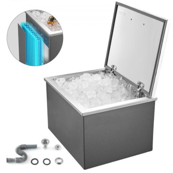 QRSCBC201BXGPA8X3002V0 Drop-in Ice Chest - 44.7 qt. Stainless Steel Cooler with Flip Lid for Outdoor Kitchen Patio Bar - 20 x 16 x 13 in.