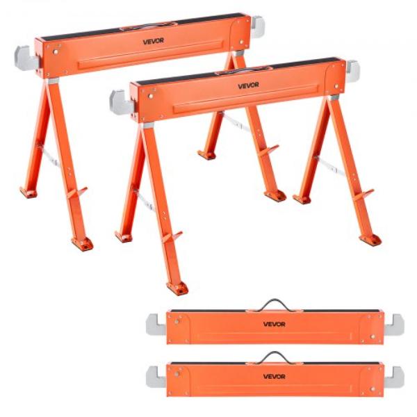 HLSJMJGDGD13NNZHQ001V0 Saw Horses - Folding Work Horses 1323 lbs Load - All-Metal Portable Saw Horse with Non-Slip Foot Pads - Pack of 2