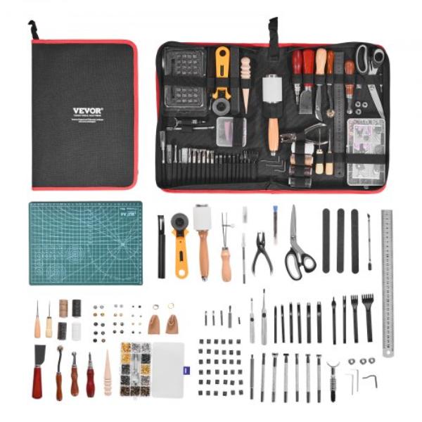 Leather Working Tools Kit - Leather Craft Tools - Portable Canvas Storage Bag - Engraving Punching Sewing Stamping Sanding Tools - 61 Piece