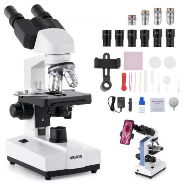 STFHXWJ4X10XYMYTS001V1 40-5000X Binocular Compound Microscope with Dual Stage, LED Light & Phone Holder