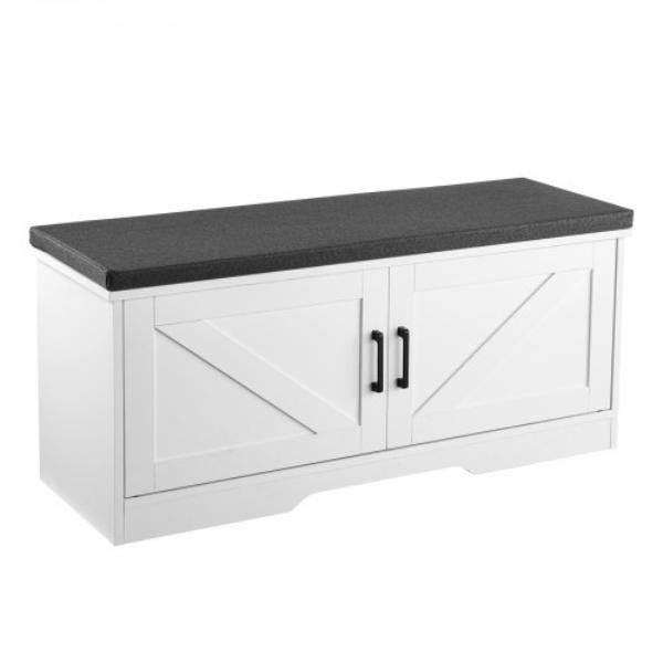 XGXD394INCHS9DDVH001V0 Shoe Storage Bench - 39.4 x 14.0 x 18.1 in. - Entryway Bench with 2 Barn Doors & Height Adjustable Shelf, White & Black