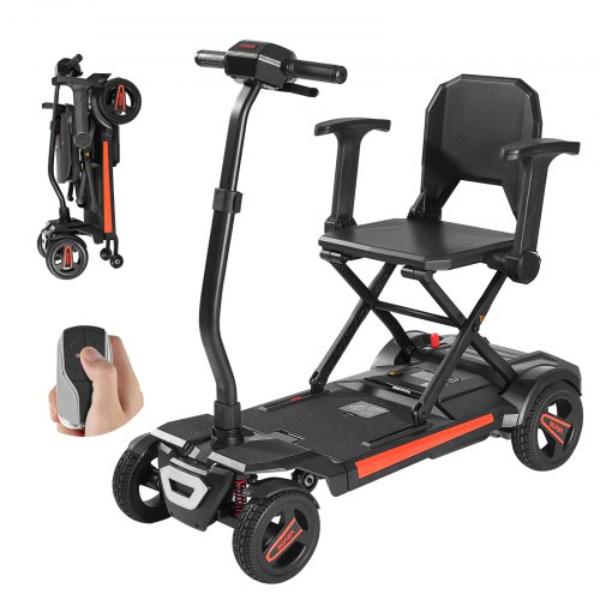YTZDZXCZDZD4KTMQ0001V5 4-Wheel Electric Mobility Scooter - Automatic Folding - Black - 265 lbs Loading - All Terrain Travel Wheelchair