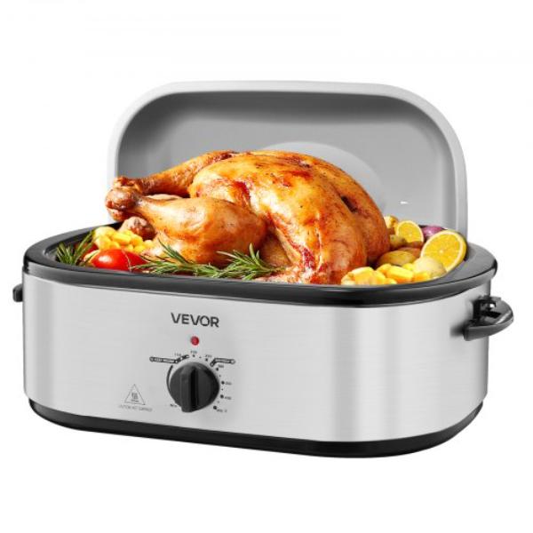 Picture of Vevor KJLYS22QT145ZWSNR001V1 Roaster Oven - 22 qt. Electric Roasting Pan - Adjustable Temperature 150-450 - Multifunctional with Self-Basting Lid - Defrost & Warm Function - 26 lbs Turkey
