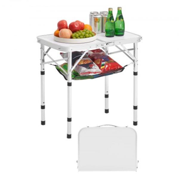 MDBKHWZDZ24Y0Q4P4001V0 Folding Camping Table - Adjustable Height Portable Side Tables - Aluminum MDF Beach Table - Silver - 24 x 16 in.
