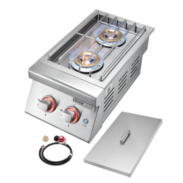 Picture of Vevor XMKCRSQ2GLBW1N0RD001V1 Double Grilling Side Burners - 2 x 17000BTU Liquid Propane Side Burner for Outdoor Kitchen - Convertible to Natural Gas - 304 Stainless Steel Built-in Double Burners