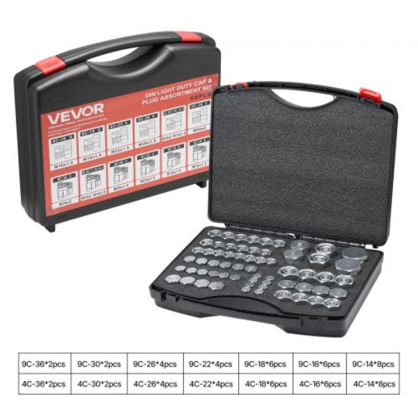 DIN Hydraulic Fittings - Heavy Duty Master Industrial Hydraulic Cap & Plug Kit with Precision Threading - Dash Sizes 14-16-18-22-26-30-36 - 64 Piece