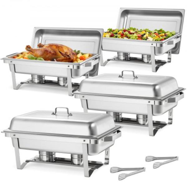 Picture of Vevor ZFXCL4JT9QTYYM59Q001V0 9 qt. Rectangle Chafing Dish - Stainless Steel Food Warmer Chafer Set with Hollow Handle 2 Food Tongs Lid Fuel Holder for Banquet Party Wedding - Pack of 4