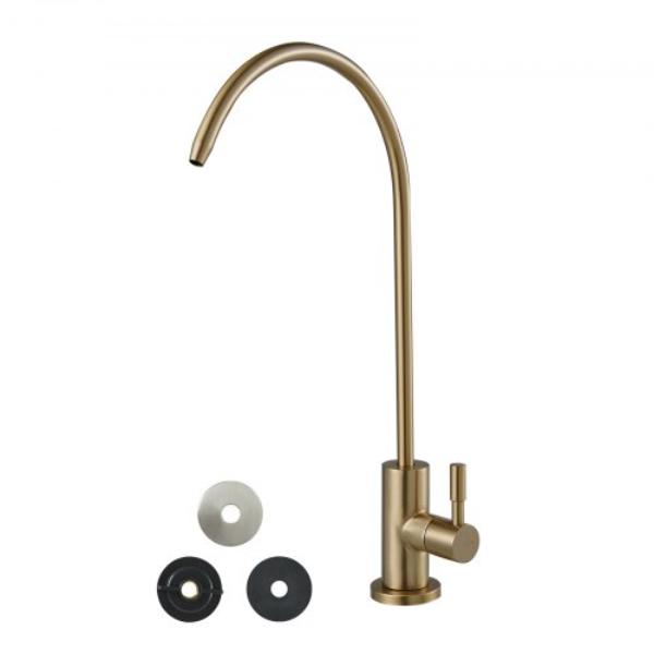 Picture of Vevor BXGZTBSGLSLTDWK7L001V0 Stainless Steel Faucet - Water Purifier Faucet - Filter Water Faucets - Solid Brass Valve - Anti-Rust - Durability - RO Water Faucets - Kitchen - Brushed Gold