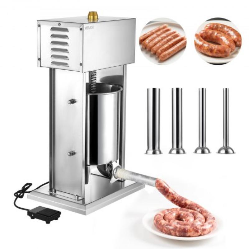 Picture of Vevor DDKGCJLS10L0V2TYT001V1 Electric Sausage Vertical Meat Stuffer - 22 lbs & 10 Liter - Stepless Speed Control & Foot Pedal - Stainless Steel Heavy Duty Sausage Filler with 4 Stuffing Tubes