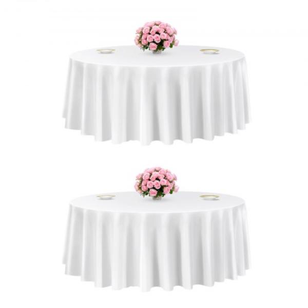 Picture of Vevor DLZB120YCBS2JJVKT001V0 White Round Tablecloths - 120 in. Dia. - Stain- & Wrinkle- Resistant - Machine Washable - Polyester Fabric Table Covers for Wedding - Banquet - Formal Events - Pack of 2