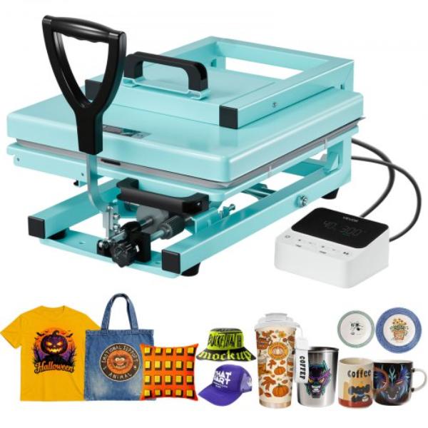 Picture of Vevor QJDSDRYJBSBJWR0YV001V1 Hybrid Heat Press - 15 x 15 in. - 8-in-1 Multifunction - Heat Up Fast & Even - Sublimation Press Machine for T-Shirts-Tumblers Caps & Plates - Light Green
