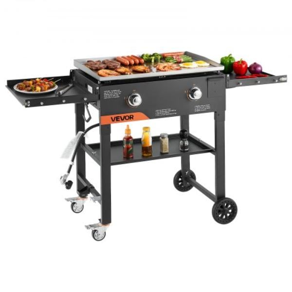 Gas Griddle - 2-Burner Flat Top Grill - 28 in. Grill Plate - Foldable Propane Griddle with Wheels - 30000 BTU Outdoor Flat Top Grills