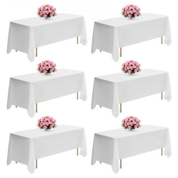 Picture of Vevor DLZB70120INCWJ6IY001V0 White Tablecloths - Rectangle Tables - 70 x 120 in. - Reusable - Machine Washable - Wrinkle-Resistant - Polyester Fabric - Wedding - Party - Banquet - Pack of 6