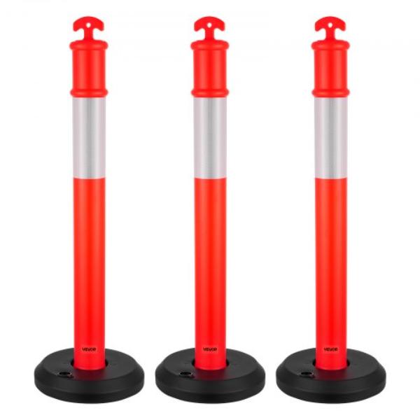 TCDZJTJSZHS40JI4U001V0 Traffic Delineator Posts - 48 in. Traffic Safety Cones - Fillable Base - Reflective Strips - Heavy Duty - Red - Pack of 3