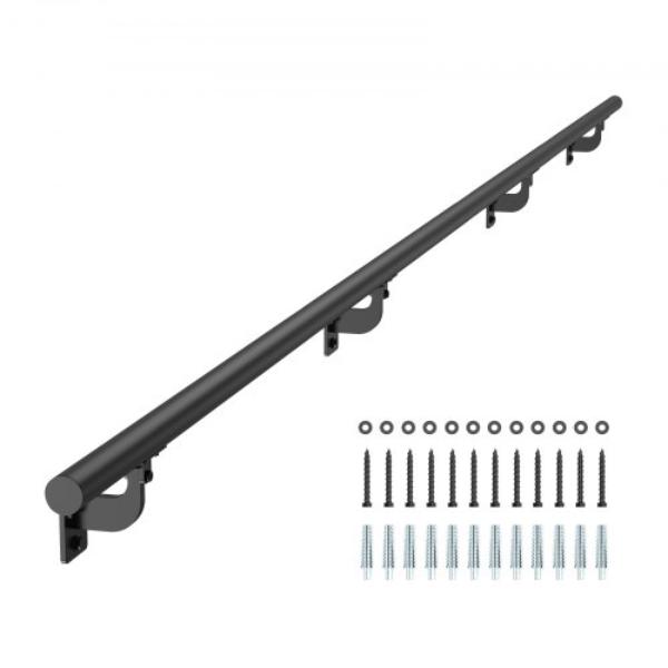 Wall Mounted Stair Handrail - 12 ft. Pipe Staircase Handrail - Black Galvanized Aluminum - 1.26 in. Pipe Dia. - Indoor & Outdoor Staircase Railing