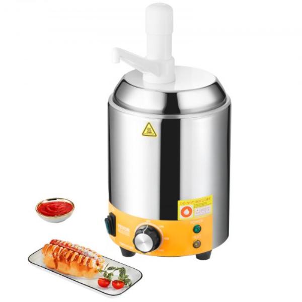 Picture of Vevor DRNZBX650WYXX2M42001V1 Electric Cheese Dispenser - 2.4 Liter Commercial Hot Fudge Warmer - Plastic Pump Dispenser - 86-230 deg Temp Adjustable Nacho Cheese Sauce Warmer