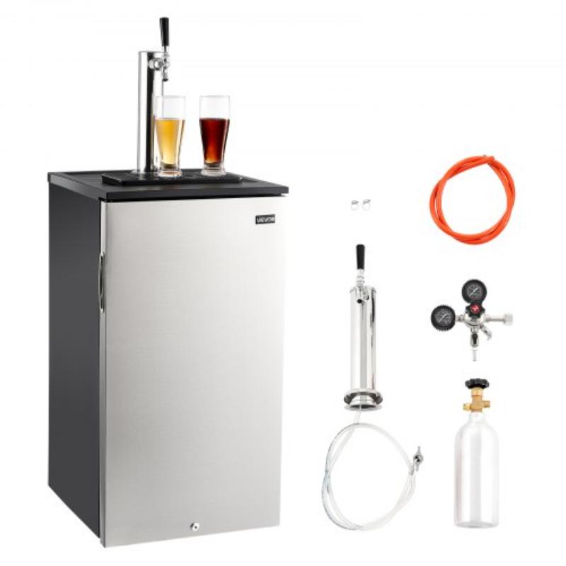 Picture of Vevor SJJSLSPJFPQSQ9B08001V1 Beer Kegerator - Single Tap Commercial Draft Beer Dispenser for D system - Refrigerator with Shelves - Hold 1 Sixth Keg - 2.5 lbs CO2 Tank - 92 Liter