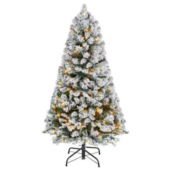 CGKSDSPVCXR4UK20Q001V1 Christmas Tree - 4 ft. Prelit Flocked Artificial Tree - 120 Warm White LED Lights - 8 Lighting Modes - 539 Branch Tips
