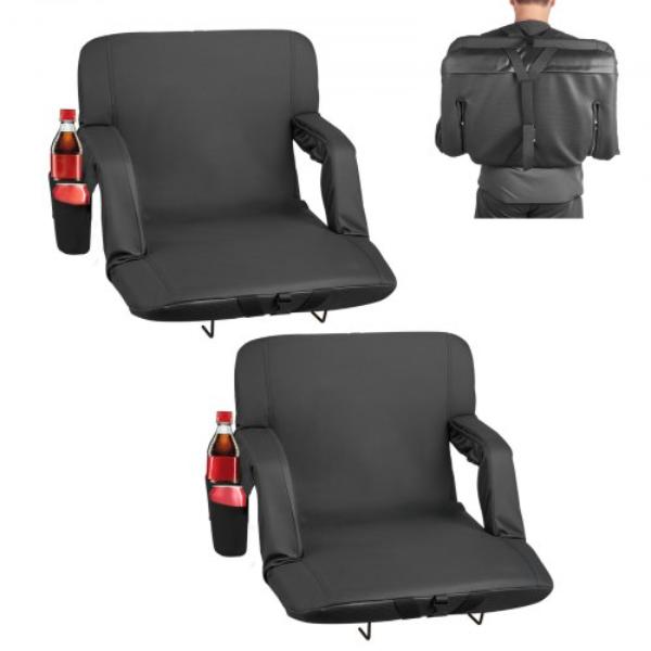 Stadium Seat - 6 Adjustable Angle Bleacher Chair - 2.75 in. Cushion with Back Support & Armrest - Wide Bleacher Chair with Hook Pocket Cupholder