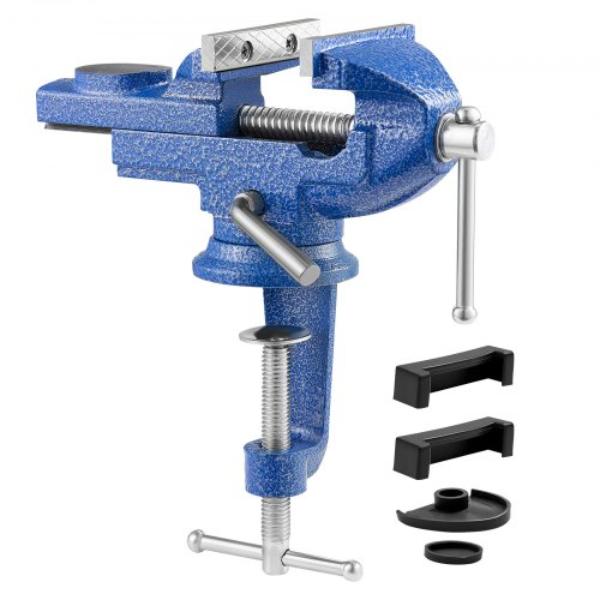 3 in. Bench Vise - Portable Workbench Vice with 360 deg Swivel Base - Quick Release Rotating Clamp - Raised Base - Cast Iron Construction