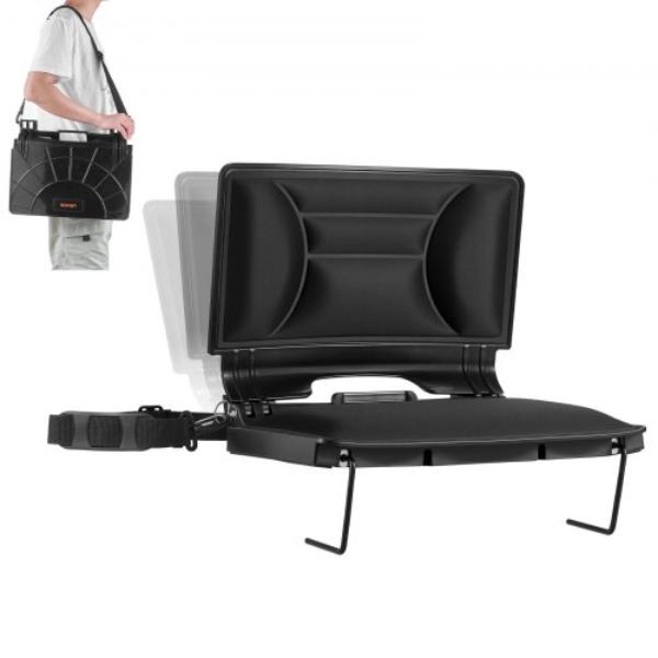Folding Bleacher Chair - Stadium Seat with Back Support - Thick Cushion - Black - Includes Shoulder Strap - Hooks - Side Pocket - PP Material