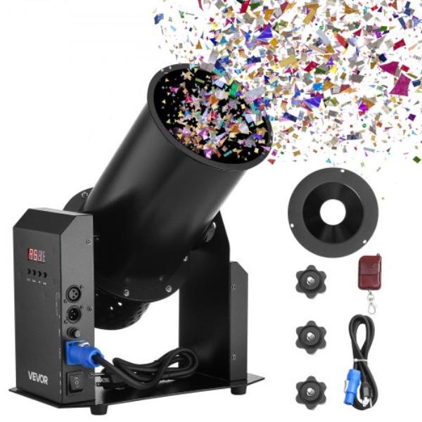 WCZXJYTSBDFWM9HYG001V1 Electric Confetti Machine - 1500W Confetti Cannon Launcher - DMX512 - Manual & Remote Control - Portable Shooter