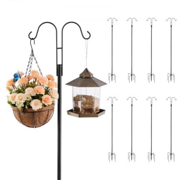 WNGJSMYRGG76D79CC001V0 Double Shepherds Hooks - 76 in. Heavy Duty Bird Feeder Pole - 0.75 in. Thick Garden Hooks - Black - Pack of 8