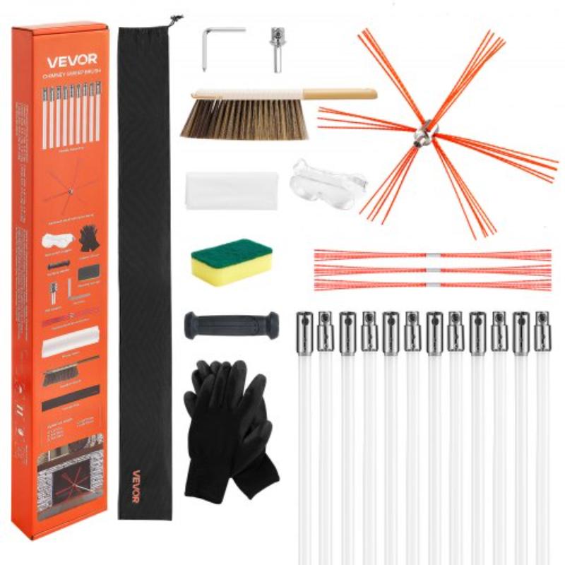YCSQSTJ39YC1BNKTL001V0 Chimney Sweep Kit - 39 ft. Maximum Extendable Length Chimney Sweep - Chimneys Cleaning Kit with Bristle Replacements & Goggles