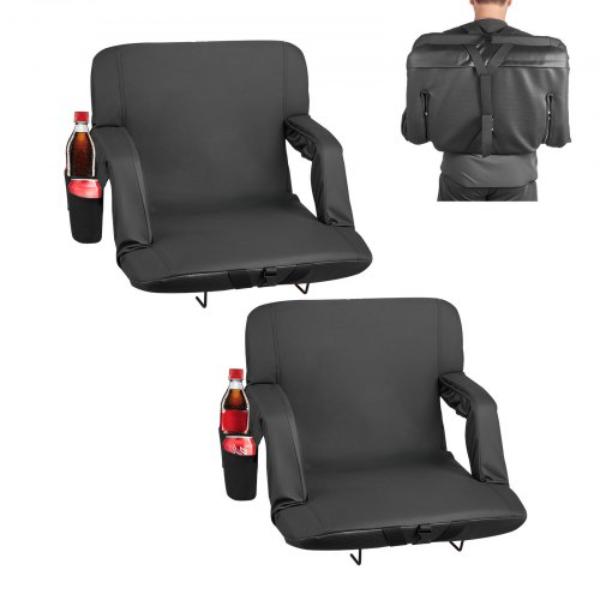 Stadium Seat - 6 Adjustable Angle Wide Bleacher Chair - 2.9 in. Cushion Padded Stadium Seat with Armrest & Back Support - Black