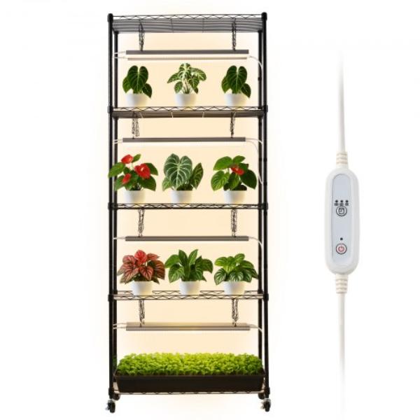Plant Shelf - 5-Tier Indoor Plant Stand - 71 in. Tall Display Rack with Wheels - 80W T5 LED Full Spectrum Grow Lights - Flower Pot Holder