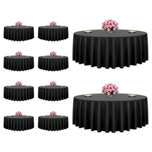Picture of Vevor DLZB120YCHS1QON1V001V0 Black Round Tablecloths - 120 in. Dia. - Stain- & Wrinkle- Resistant - Machine Washable - Polyester Fabric Table Covers for Wedding - Banquet - Formal Events - Pack of 10