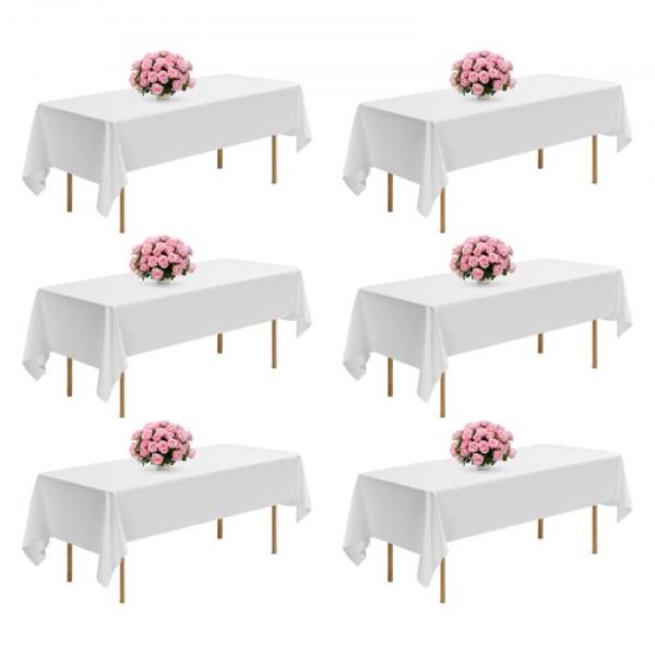 Picture of Vevor DLZB60102INCVF8HX001V0 White Tablecloths - Rectangle Table - 60 x 102 in. - Reusable - Machine Washable - Wrinkle-Resistant Polyester Fabric - Wedding - Party - Banquet - Pack of 6