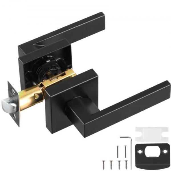 TDMJSBSFX1J0JTKAZV0 Passage Door Handle - Matte Black - Reversible Lever - Non-Locking - 45 deg Rotation - Universal Square Interior