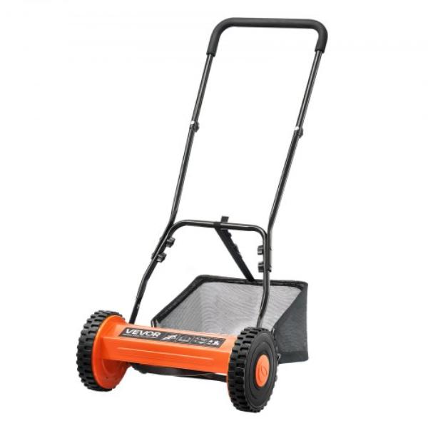 16 in. Push Reel Lawn Mower - 5 Blades Manual Push Mower No Motor - Adjustable Cutting 0.6-1.75 in. - Walk-Behind Lawn Mowers with Grass Catcher Bag