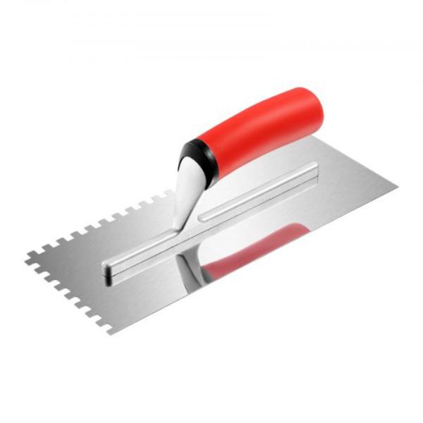 Tile Tools - Stainless Steel Squared Notch Tile & Flooring Trowel - 10.9 x 4.4 in. Pro Grade Drywall Tool - Ergonomic Rubber Grip Comfort Handle