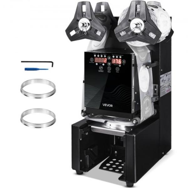Picture of Vevor QZDNCFKJHQZDNKU79001V1 Fully Automatic Cup Sealing Machine - Black - 500-650 Cups per Hour - Cup Sealer Machine for 190 mm Tall & 90-95 mm Cup - Electric Tea Sealer