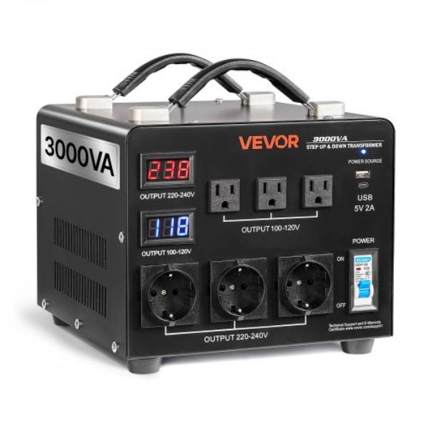 Voltage Auto Converter Transformer - 3000VA Heavy Duty Step Up & Down Power Transformer 110V to 220V with LCD Display Circuit Breaker Protection