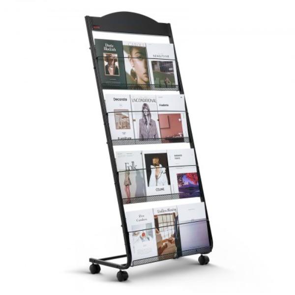 WJZSXLDSDZJL4WA05001V0 Brochure Display Rack - 4-Tier Magazine Literature Display Stand - Movable Floor Standing Rack - Heavy Duty Catalog Holders