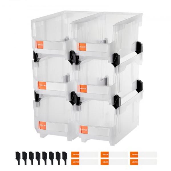DDWLX6GZ14LTCARKA001V0 Plastic Stackable Storage Bins - Transparent - 14.8 x 8.5 x 7.1 in. - Pack of 6