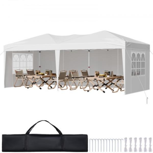 Pop Up Canopy - 10 x 20 ft. Instant Canopy Portable Gazebo with 3 Sidewalls & 2 Ventilated Windows - Height Adjustable Outdoor Shelter Tent
