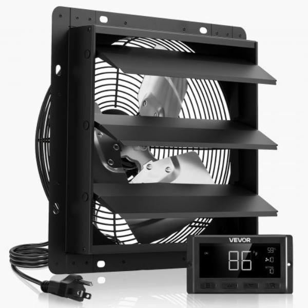 10 in. Shutter Exhaust Fan - Wall Mounted Attic Vent Fan - Smart Programming Variable Speed Temperature Control - 1000 CFM - Black