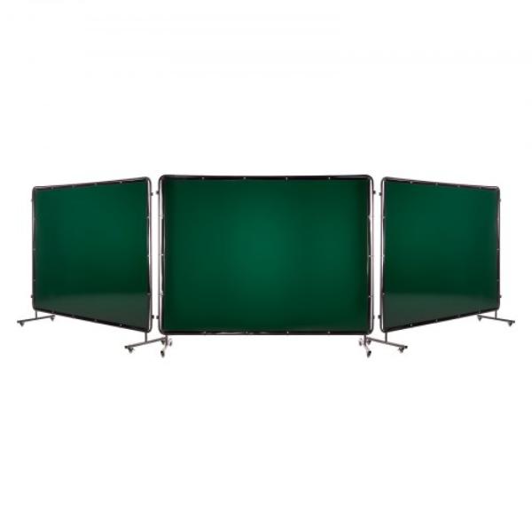 Welding Screen - 3-Panel 6 x 8 ft. - Dark Green - Flame-Resistant Vinyl Safety Protection Screens with 12 Wheels for Workshop & Industrial Use