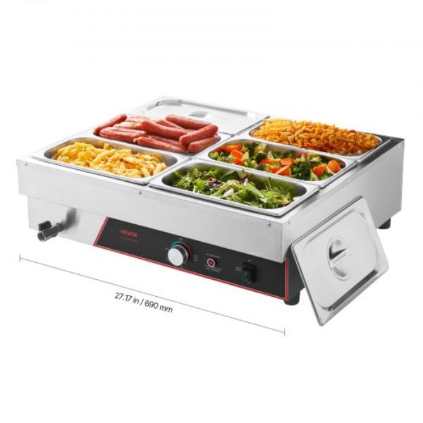 Picture of Vevor SYSPBWQ613FS94XZI001V1 Commercial Food Warmer - 1500W Electric Stainless Steel Steam Food Warming with Lid - 6-Pan Fast Heating Countertop Buffet Bain Marie