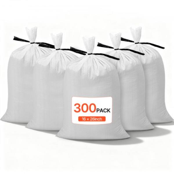 Heavy Duty Sandbags - 16 x 26 in. - 50 lbs Woven Polypropylene - Tear-Resistant & UV-Resistant Sand Bags for Flood Protection Barrier - Pack of 300