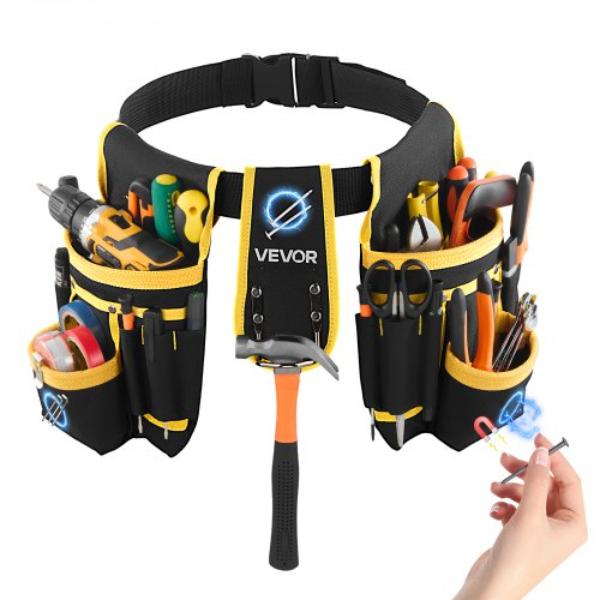Tool Belt - Magnetic Tool Pouch - 28 Pockets - Heavy Duty Adjustable Utility Belt - Detachable Work Bag - Waist Adjust 31 to 48 in.