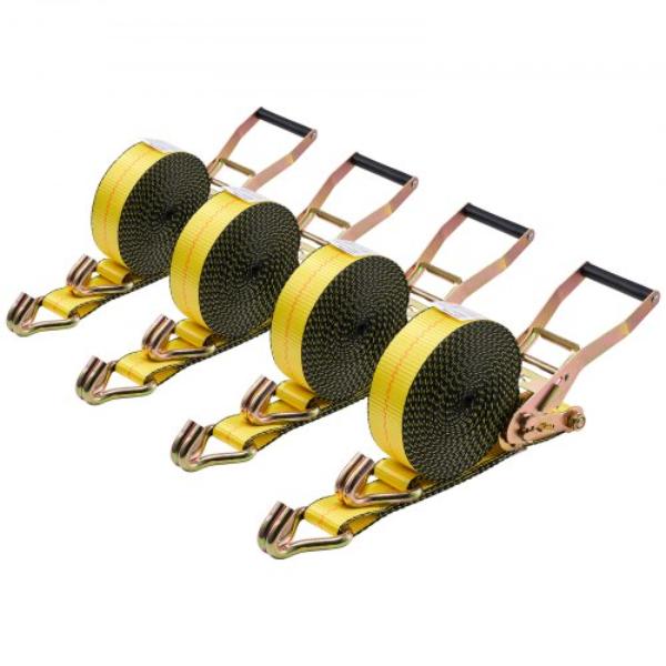 SJGJLD2X304JSMY7Z001V0 Ratchet Straps - 2 in. x 30 ft. Heavy Duty Tie Down Straps with Double J Hook - 10000 lbs Break Strength Carry Bag - Pack of 4