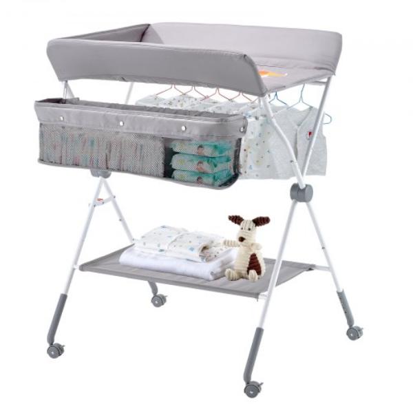 ZDNBTQHSXXSDBQAAV001V0 Baby Changing Table - Foldable Diaper Change Station - Adjustable Height Portable Changing Table - Light Gray