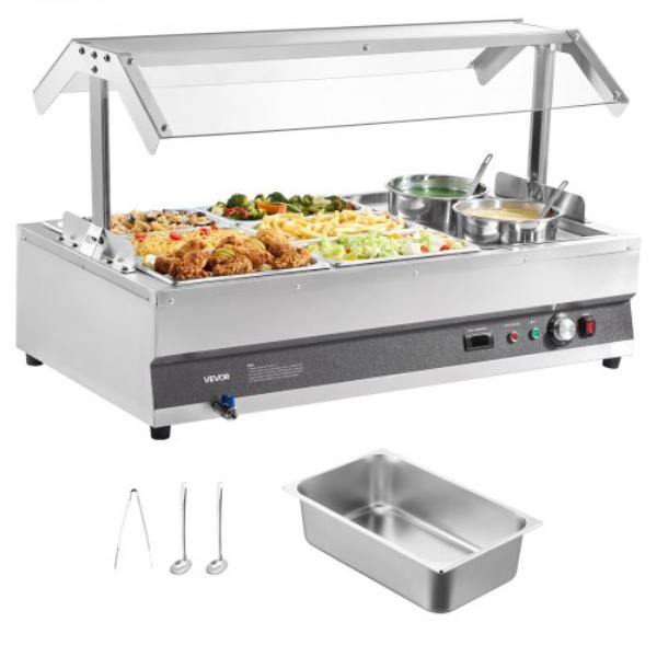 Picture of Vevor DSWPSYTGSMFPAISZA001V1 Electric Soup Warmer - Two 6.34 qt. Pots & Six 0.33 Pans - Stainless Steel Commercial Food Warmer with 86-185 deg F Adjustable Temp - 1500W Bain Marie