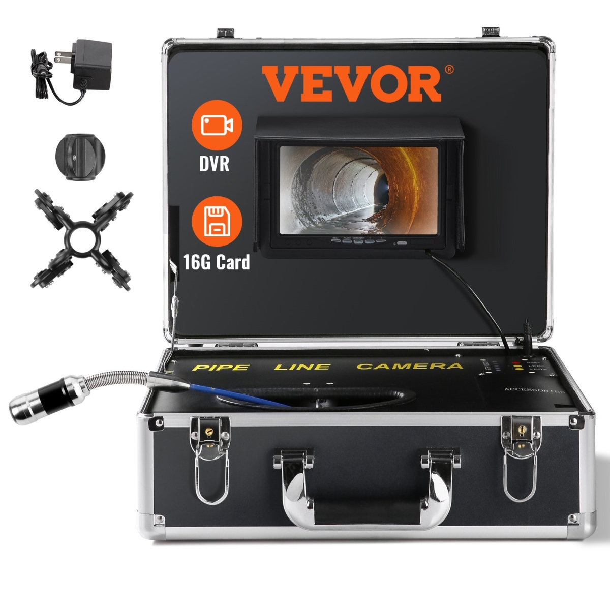 Picture of Vevor LXKXSGDNKJ730RHL1V1 Sewer Camera&#44; 100 ft. & 30 m&#44; 7 in. Screen Pipeline Inspection Camera with DVR Function&#44; Waterproof IP68 Camera&#44; 12 Piece