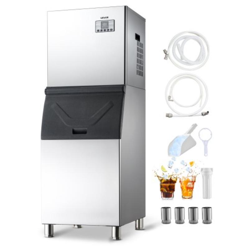 Picture of Vevor ZHSKU00000000000494 Commercial Ice Maker Machine - 400 lbs & 24H Ice-Making Machine with 300 lbs Stainless Steel Storage Bin - Auto Self-Cleaning Ice Maker with Touchscreen